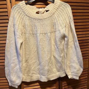 LC Lauren Conrad Soft & Cozy Cream with Silver Threads Pullover Sweater with Tie